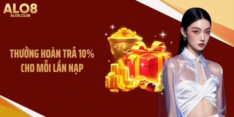Thưởng hoàn trả 10% cho mỗi lần nạp